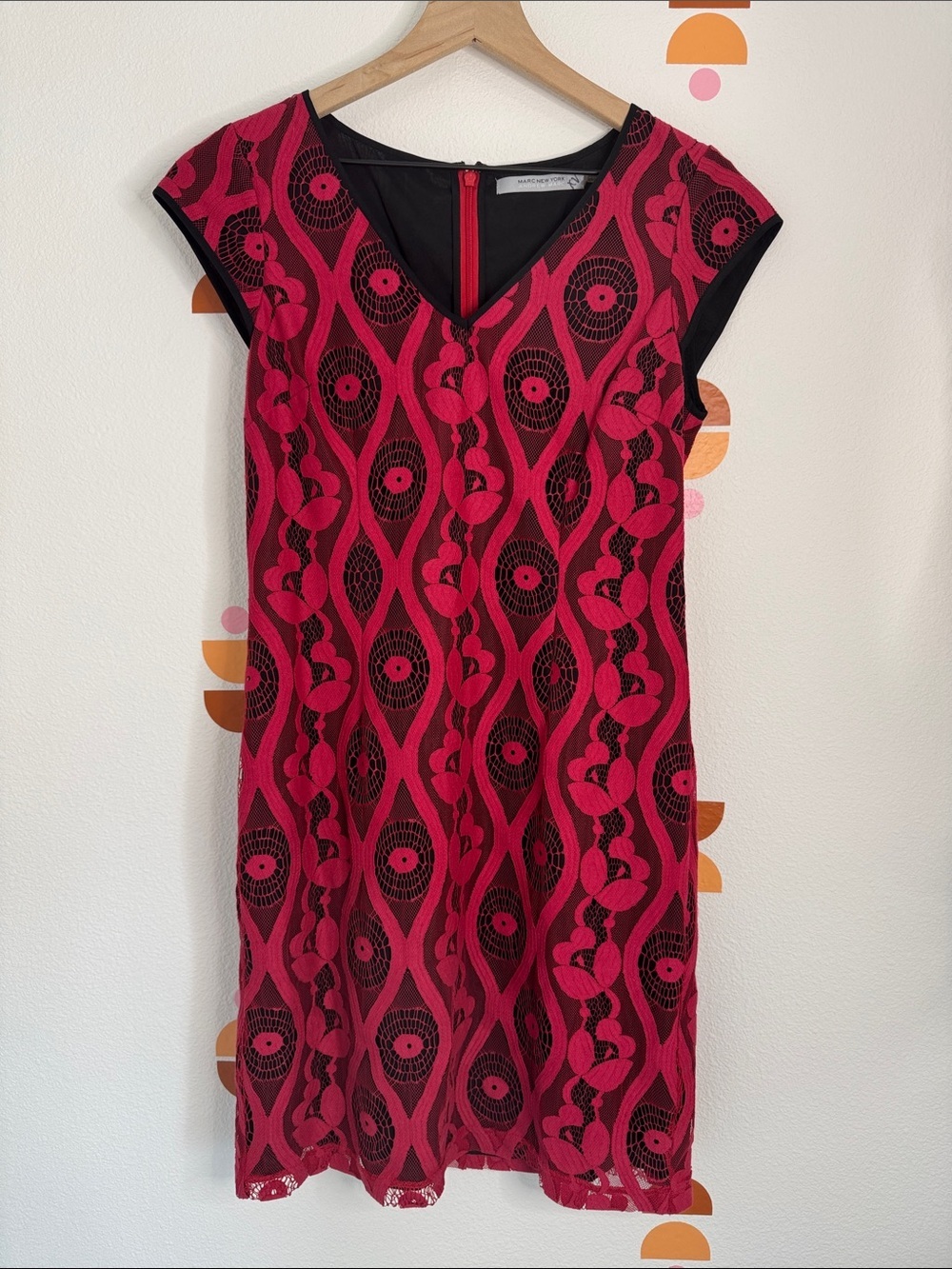 Marc New York Red and Black Sheath Dress, Cocktail Party, wedding guest N0184